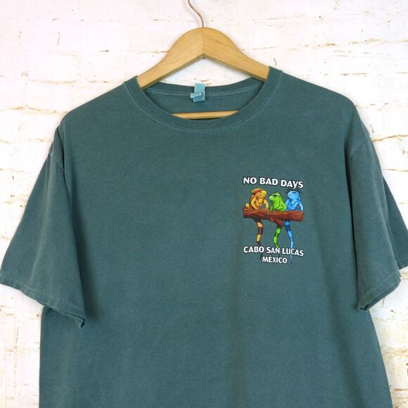 Cabo San Lucas Mexico T Shirt Mens L Green No Bad Days Lizard Graphic Jerzees - Picture 3 of 13